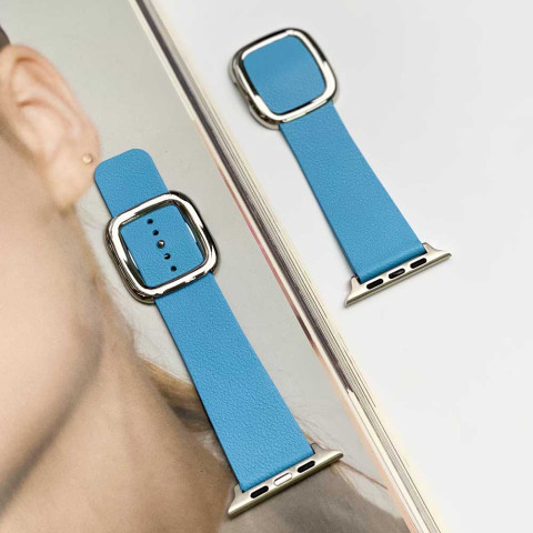 Кожаный ремешок Modern Buckle Leather на Apple Watch 38/40/41mm Silver/Cornflower